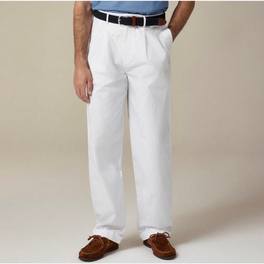 NWT J.Crew Men's Relaxed-Fit Double-Pleated Cotton Poplin Chino Pant White 38x32